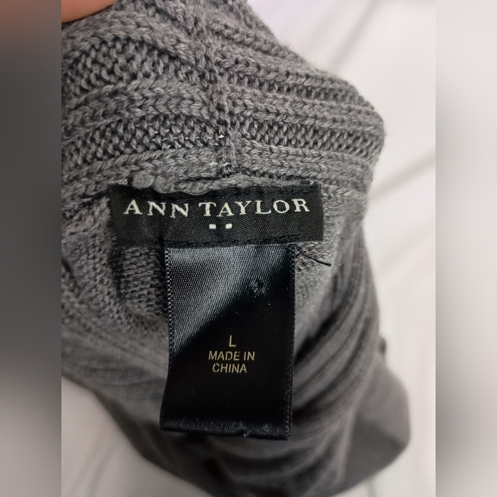 ANN TAYLOR Coatigan Office L‎ Gray Women's Open Front Cardigan Duster Sweater - Picture 2 of 8
